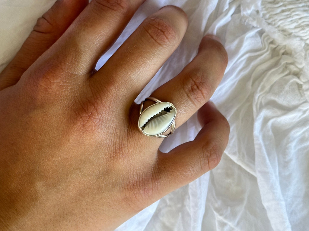 Double band cowrie shell ring SIZE: 6 3/4