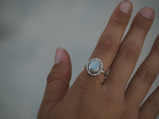 Rainbow Moonstone ball ring SIZE: 7