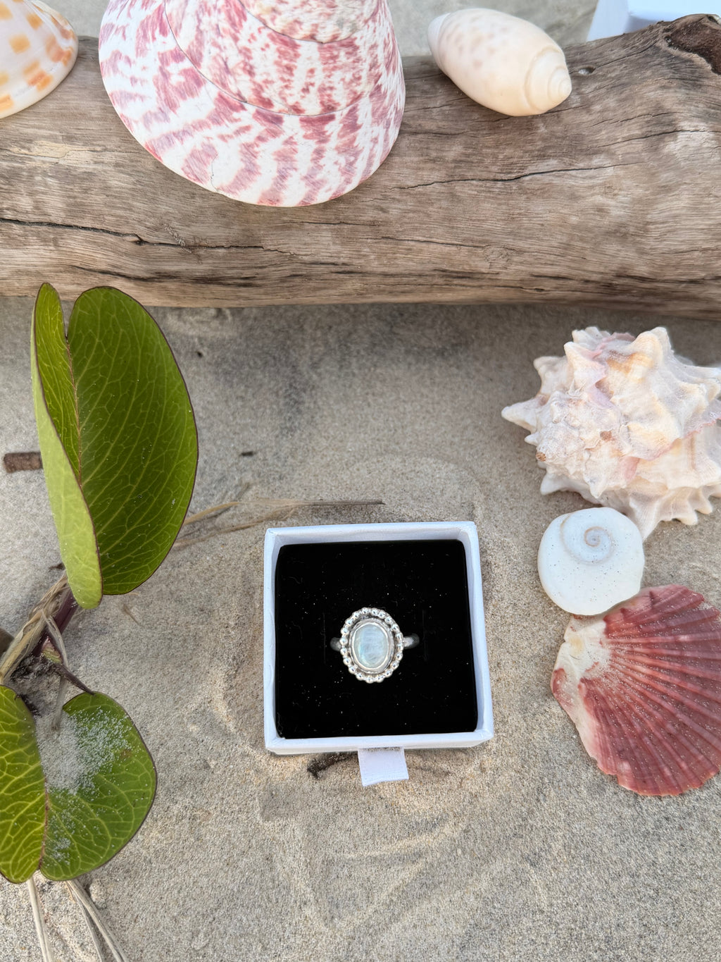 Rainbow Moonstone ball ring SIZE: 7
